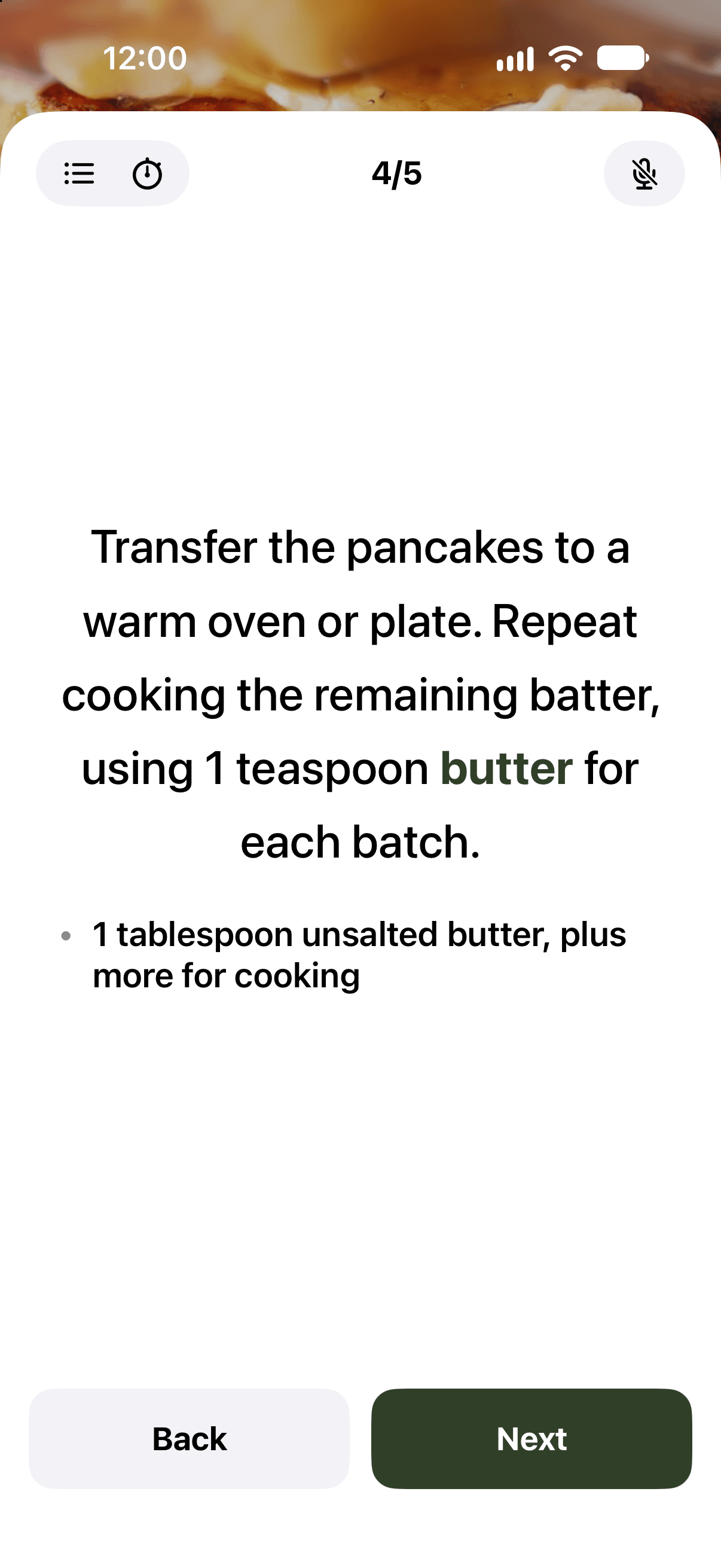 Hands-free cook mode with a live timer