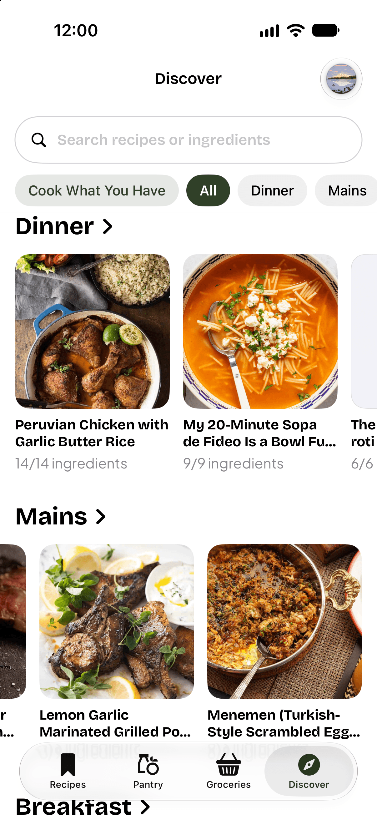 Pantry Discover feed matched to your pantry
